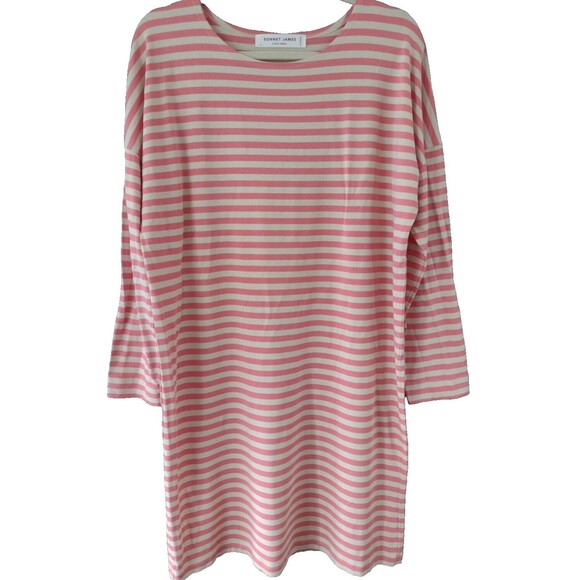 sonnet james Dresses & Skirts - Sonnet James A Play Dress Womens Stretchy Shift Midi Coral Beige Stripes Ava S